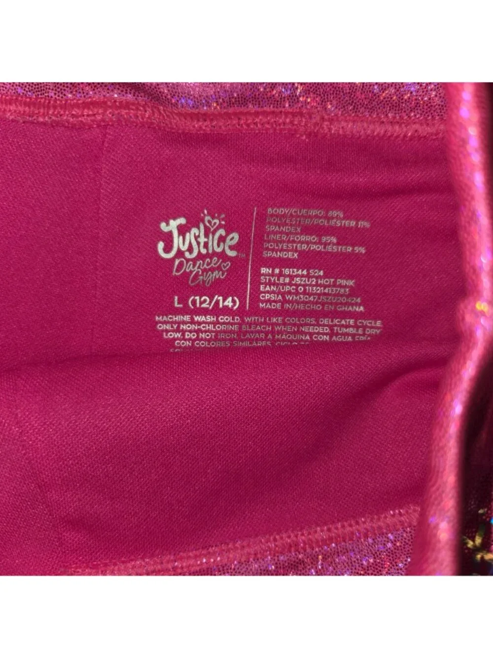 Justice Girls 12/14 Dance & Gym Sparkle Shorts Hot Pink 4402
